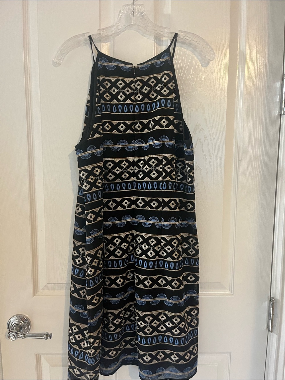 White House Black Market Black & Blue Patterned Dress